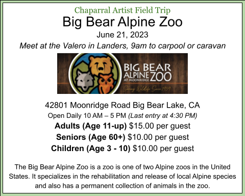 JUNE Big Bear Alpine Zoo trip flyer