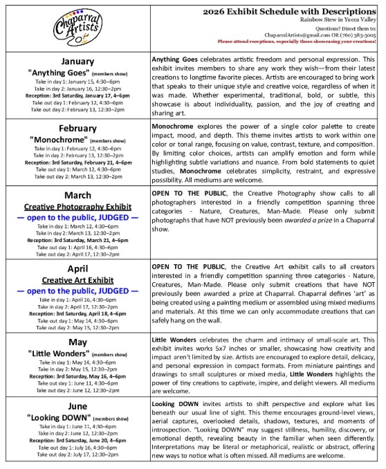 2026 Chaparral Artists Exhibit Descriptions img